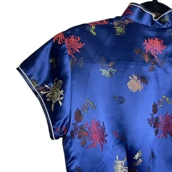 VINTAGE Long Cheongsam Dress Slim Qipao Chinese Lady Satin Dress Gown Size Small - Picture 4 of 11